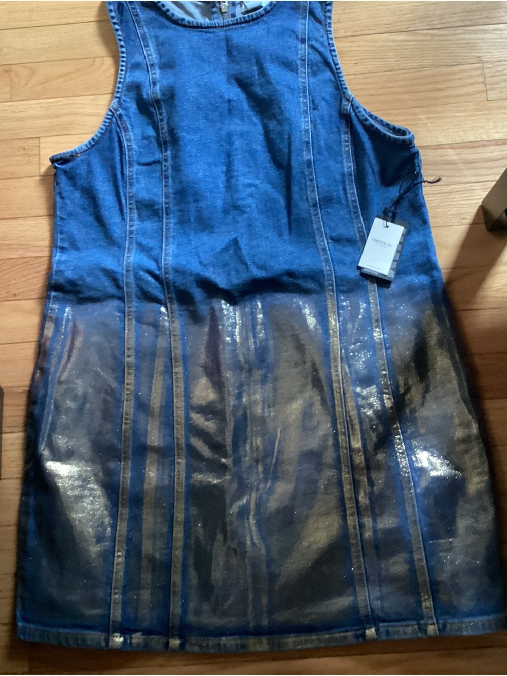 Forever 21 Denim and Metallic Gold Dress